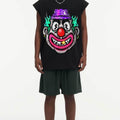 BIG FACE Drop-Shoulder Tank Top High-street vintage style featuring a small neckline, white-ink digital direct-to-garment (DTG) printing, and a heavy-duty, distressed wash finish; crafted from 260g double-yarn plain-knit fabric.