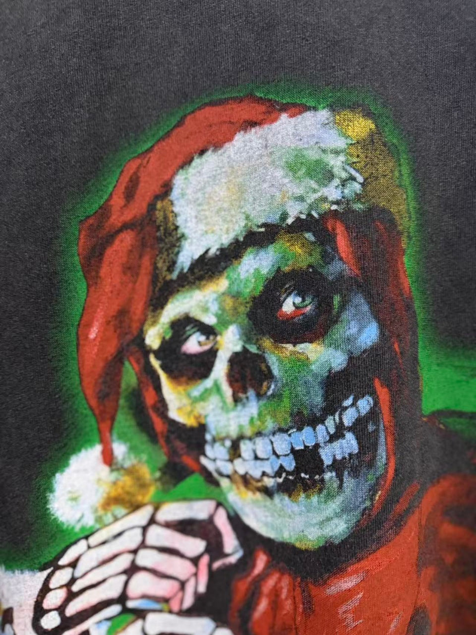 Vintage style washed summer wear T shirt Santa Claus skull 260G pure cotton high-quality streetwear
