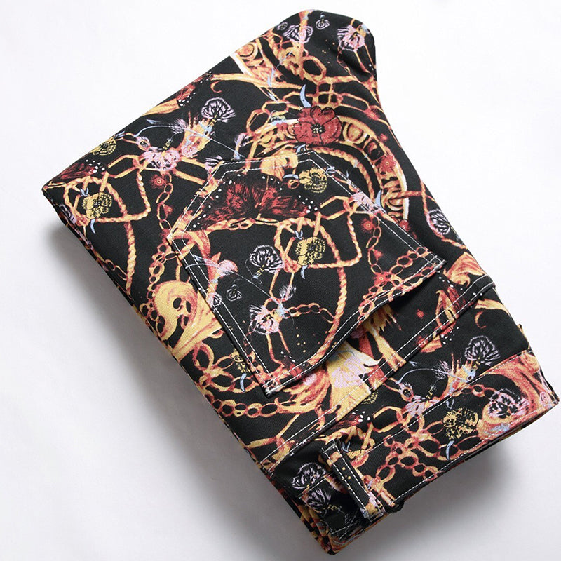 Mens Fashion Jeans Black paintbrush graffiti 8838# Pure cotton high quality