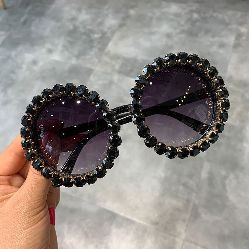 Trendy punk glasses diamond round frame sunscreen