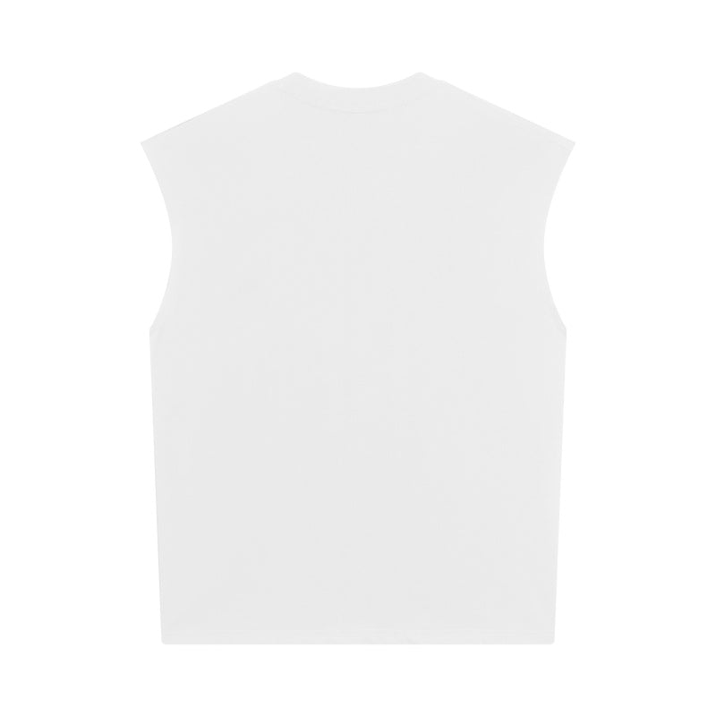 BIG FACE Drop-Shoulder Tank Top High-street vintage style featuring a small neckline, white-ink digital direct-to-garment (DTG) printing, and a heavy-duty, distressed wash finish; crafted from 260g double-yarn plain-knit fabric.