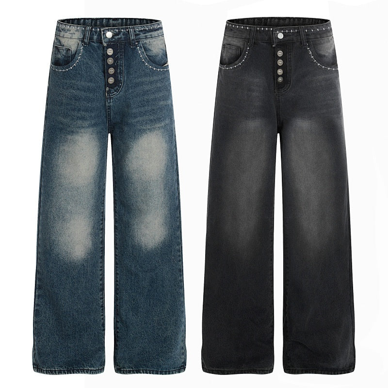 American-style streetwear harem pants Heavy Thigh Whisker Faded Garment