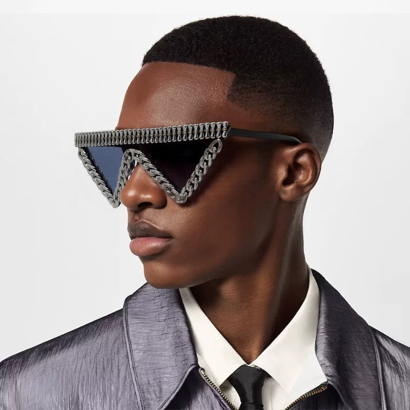 Trendy punk glasses metal chain triangle