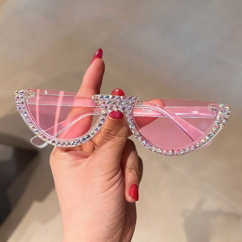 Trendy punk glasses half-frame retro diamond