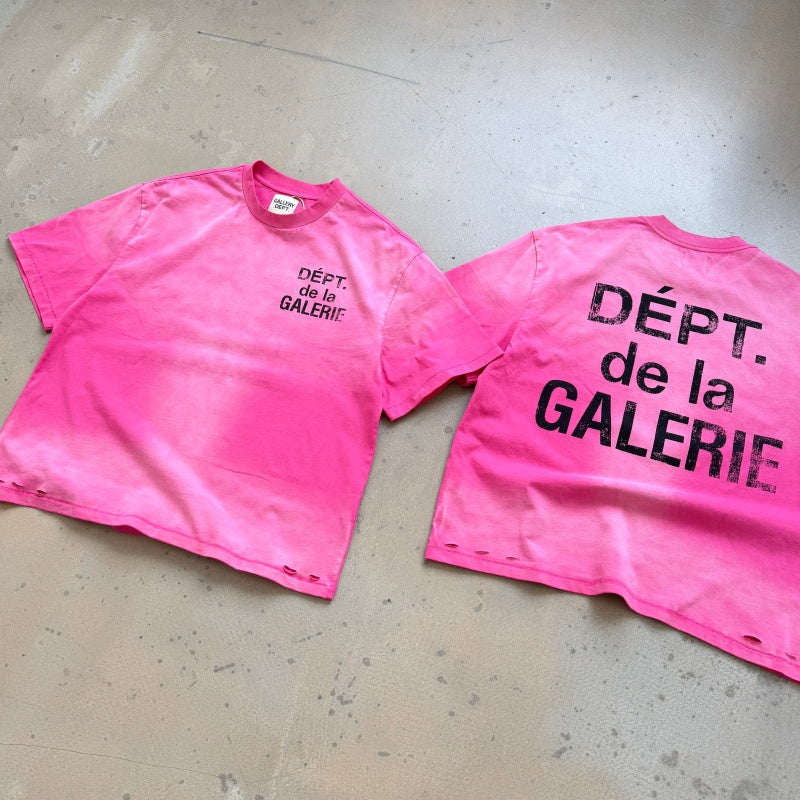 Unisex Vintage T Shirts GALLERY DEPT. 26SS South Beach Exclusive Street-Style T-Shirt: Multi-zone garment spray-distressing, hand-distressed hem, enzyme-washed finish, and vintage-style double-needle stitching.