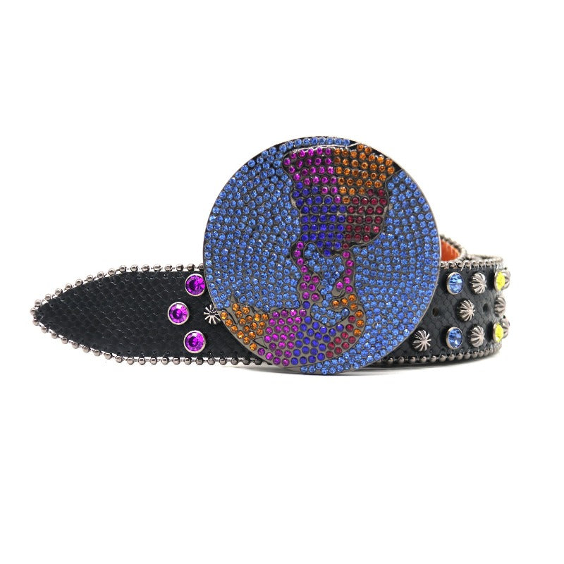 Hip-hop punk rhinestone belt earth buckle alloy pin buckle