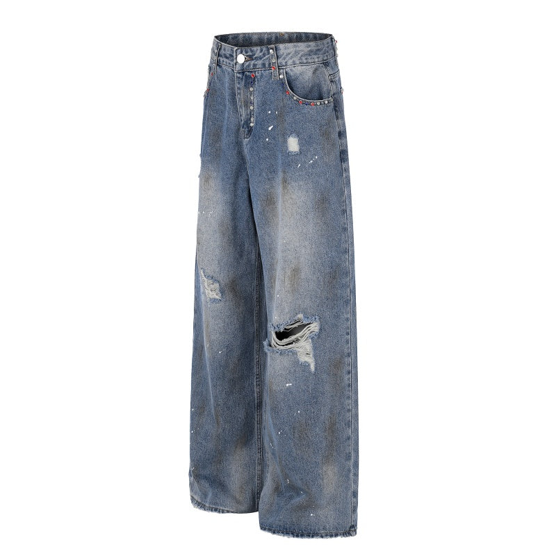 American-style streetwear harem pants Distressed Hole Faded Denim Casual Wear