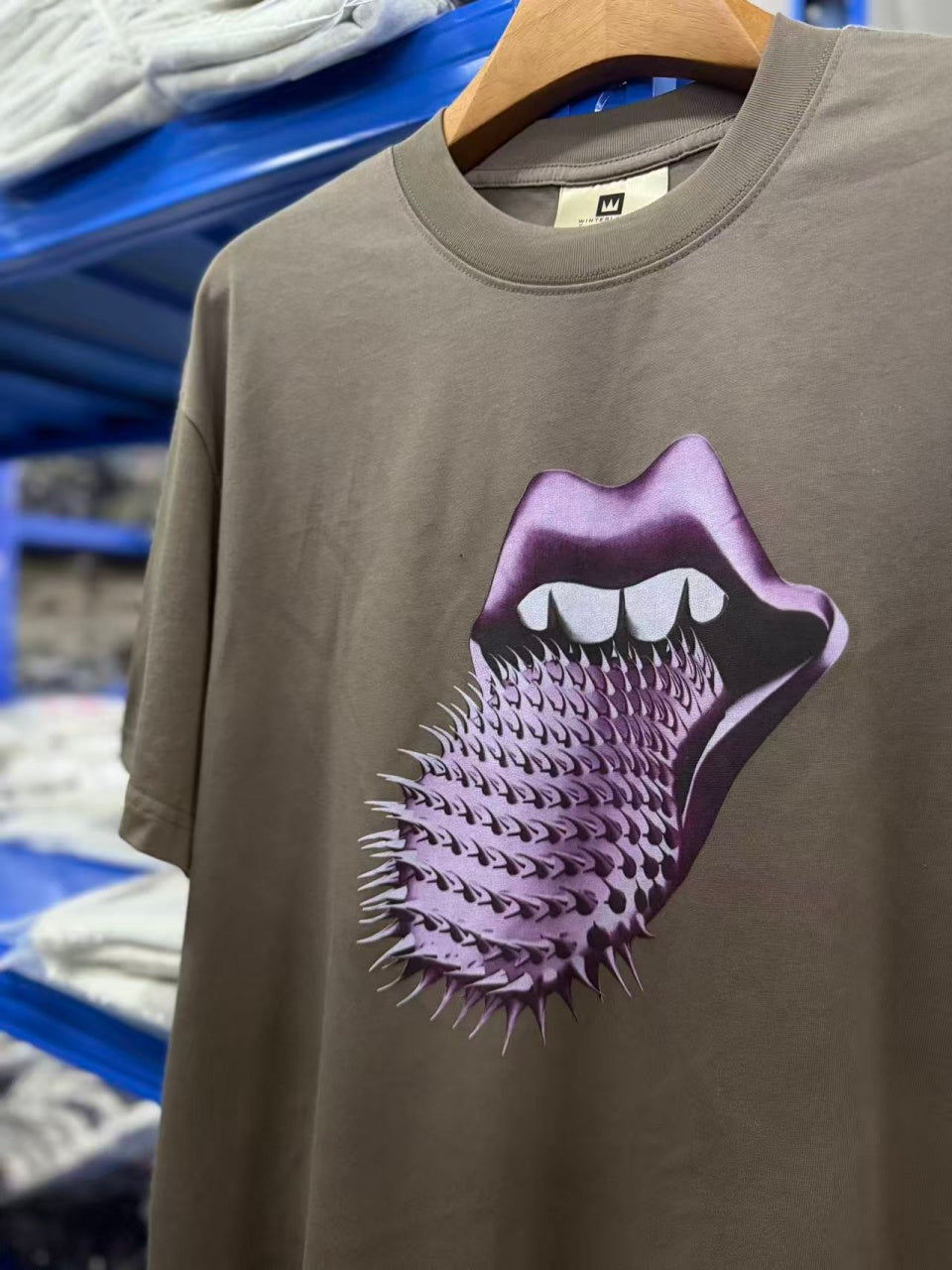 Vintage style washed summer wear T shirt Purple spiky tongue 260G pure cotton high-quality streetwear