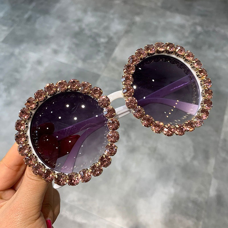 Trendy punk glasses diamond round frame sunscreen