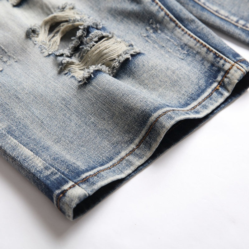 Denim shorts High-quality trendy casual pure cotton Non-stretch plus-size men's clothing