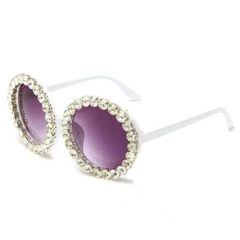 Trendy punk glasses diamond round frame sunscreen