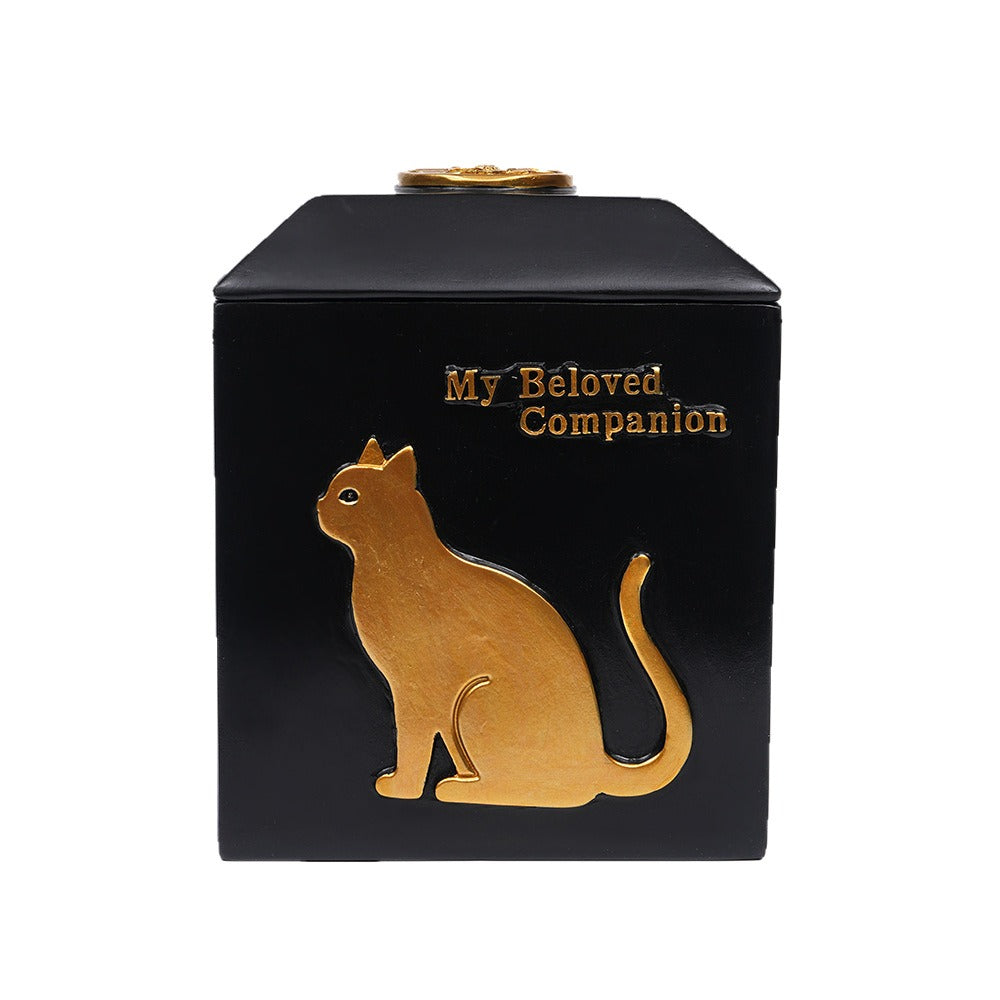 Pet Urn Classic Light Luxury Black Gold Cat Urn Resin Pet Cremation Teeth Storage Jar Memorial Ornament Home Decoration