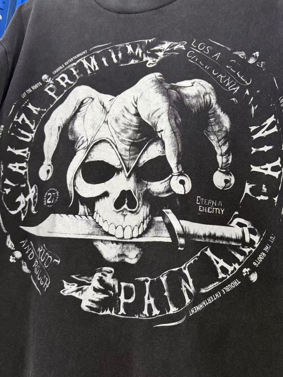 Vintage style washed summer wear T shirt Skull Clown 260G pure cotton high-quality streetwear