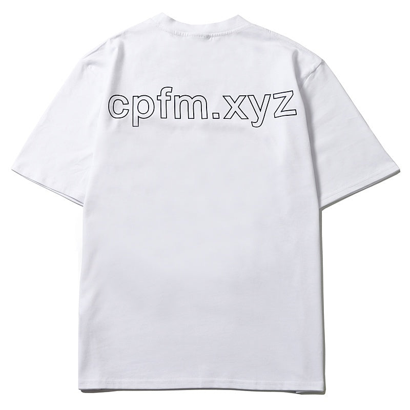 Mens T-shirt Vintage American-style Trendy Kanye-style oversized tee featuring a double-yolk smiley face design with puff print.