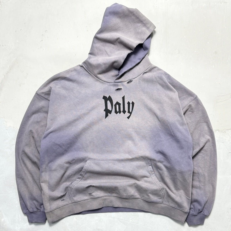 Unisex Vintage Hoodie [Twilight Mountain Purple] PalyHollywood SS25 PL Classic Logo Limited Edition Washed & Distressed Hoodie
