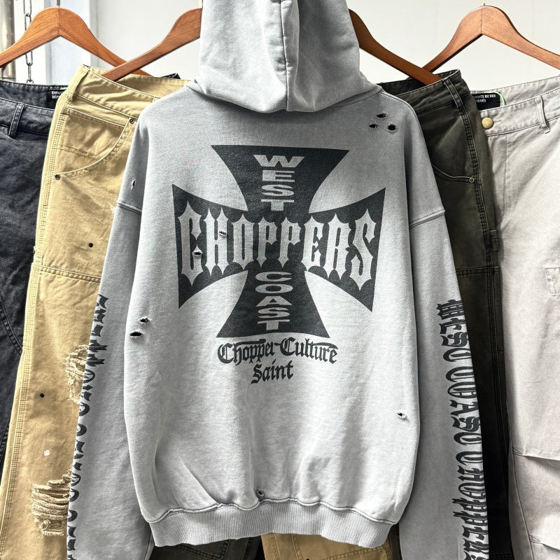 Unisex Vintage Hoodie Saint West Coast Chopper Limited Edition Washed & Distressed Hoodie â€?Featuring multi-zone handcrafted distressing and a heavyweight fabric with an enzyme-milled, faded wash finish.