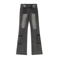 American-style streetwear harem pants Retro Bleach Wash Wide Flare Cargo Jeans