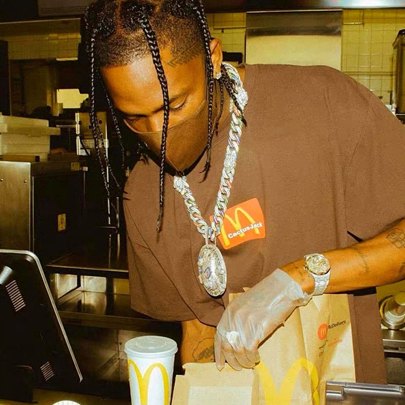 Mens T-shirt Vintage American-style Travis Scott x McDonald's Sesame Collaboration