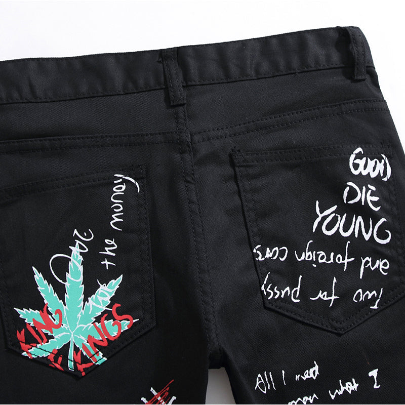 Mens Fashion Jeans Skull Flame 5646# Pure cotton high quality