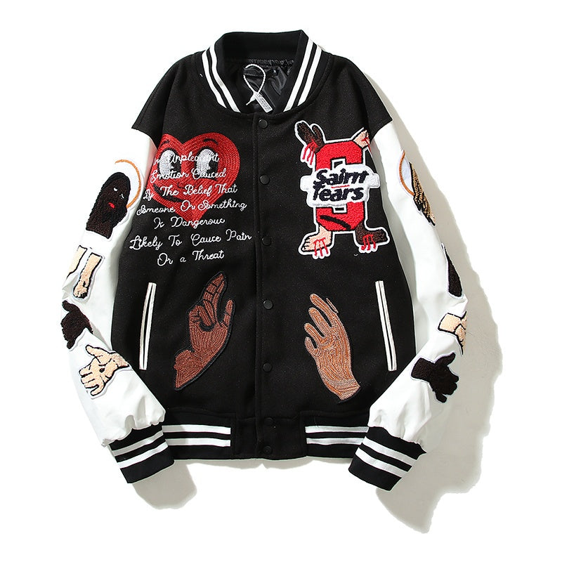 American-style baseball jacket James-style Price Stadium Jacket â€?a varsity-style sports jacket featuring intricate, full-coverage embroidery.