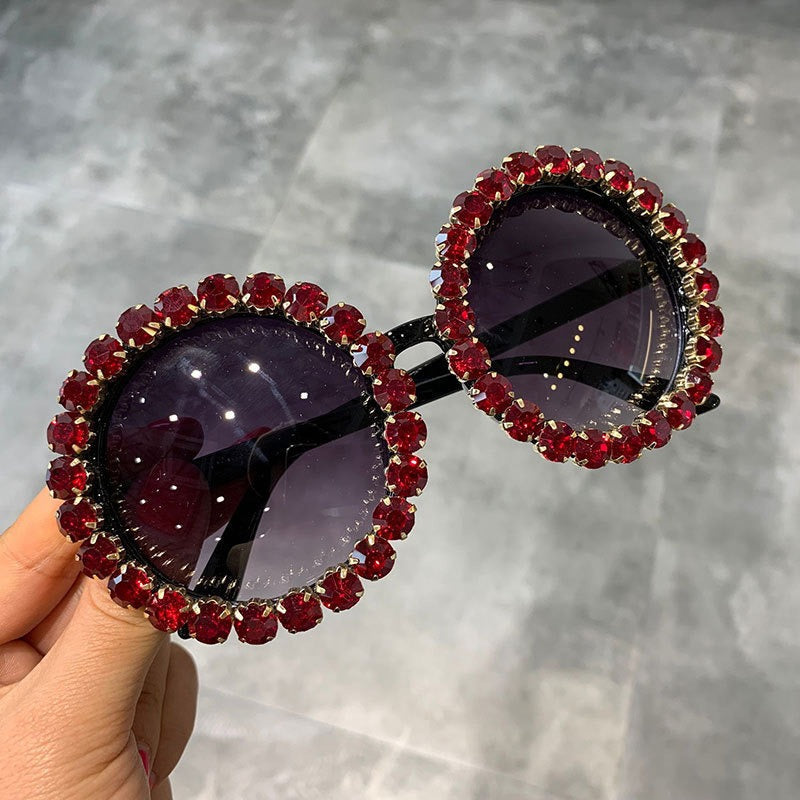 Trendy punk glasses diamond round frame sunscreen