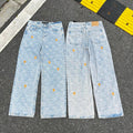 Lightning Pattern Jeans High-quality high-street pure cotton trousers