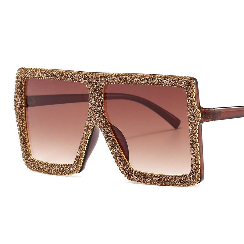 Trendy punk glasses diamond-encrusted large square frame sun protection