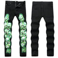 Mens Fashion Jeans Green glowing skull 5709# Pure cotton high quality
