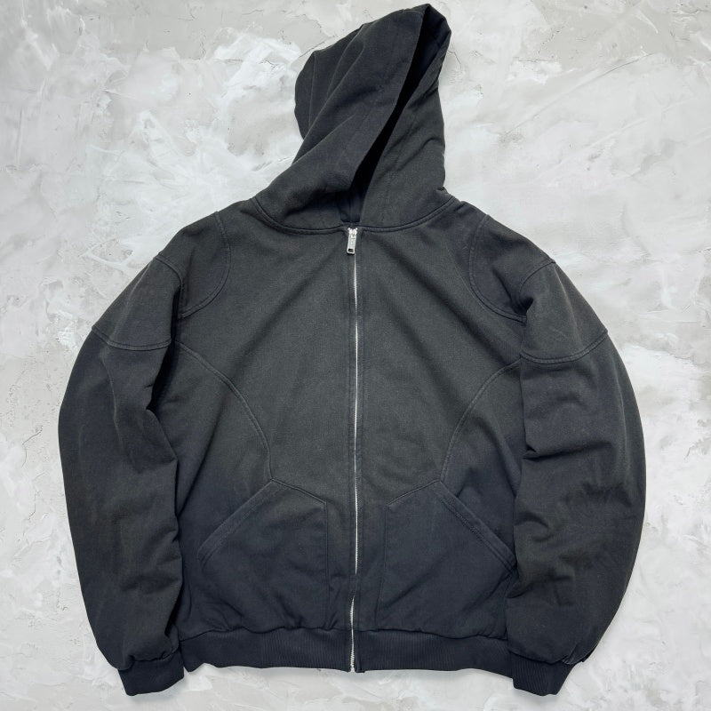 Unisex Vintage Hoodie ENFANTS RICHES DEPRIMES SS25: Oversized, relaxed-fit layered outerwear featuring a metallic, dirty-style spray-wash and distressed finish.
