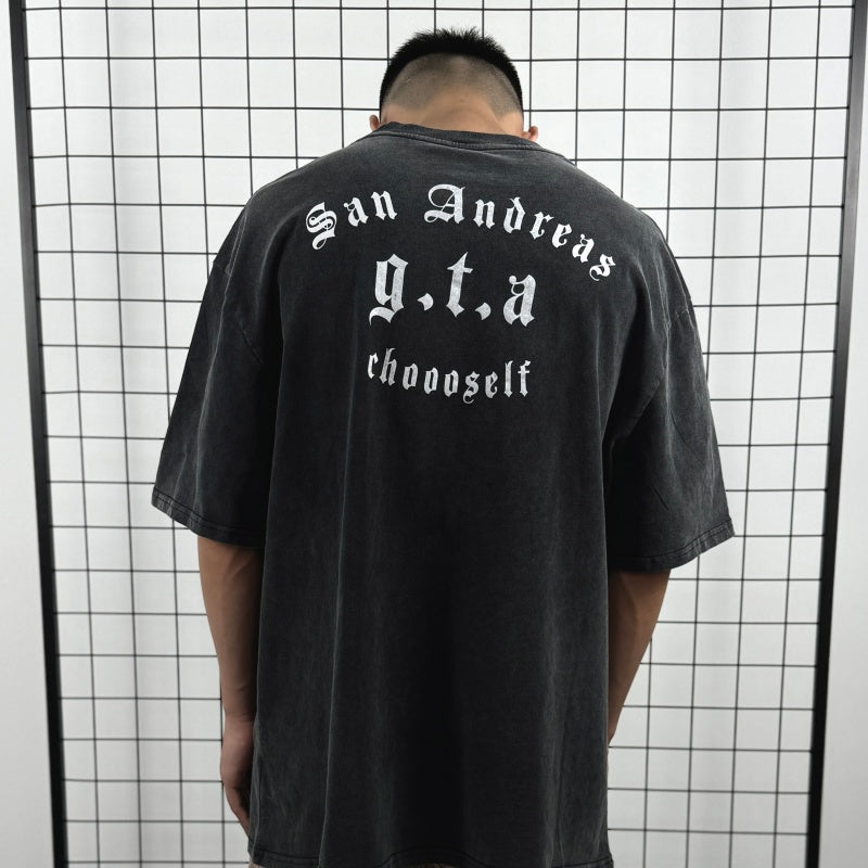 Unisex Vintage T Shirts GTA: San Andreas Limited Edition High-Street Short-Sleeve Tee â€?featuring a premium heavy-duty distressed wash, direct-to-garment white ink printing, and an unbeatable feel and texture.
