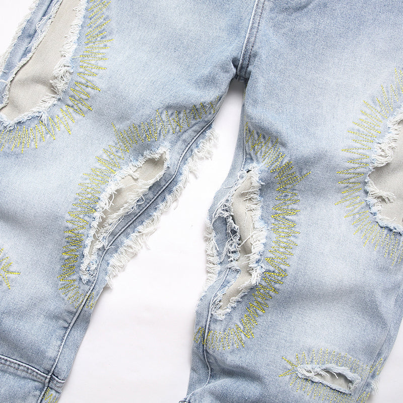Mens Fashion Jeans Destroy embroidery thread balls 5720# Pure cotton high quality
