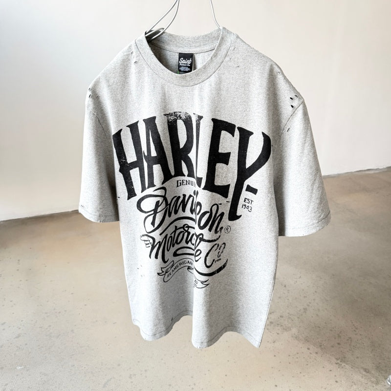 Unisex Vintage T Shirts Saint X BerBerJin X Harley three-way collaboration; heavyweight 280g fabric (post-wash); vintage single-stitch and blind-stitch construction; garment-dyed with enzyme wash and distressed finish.