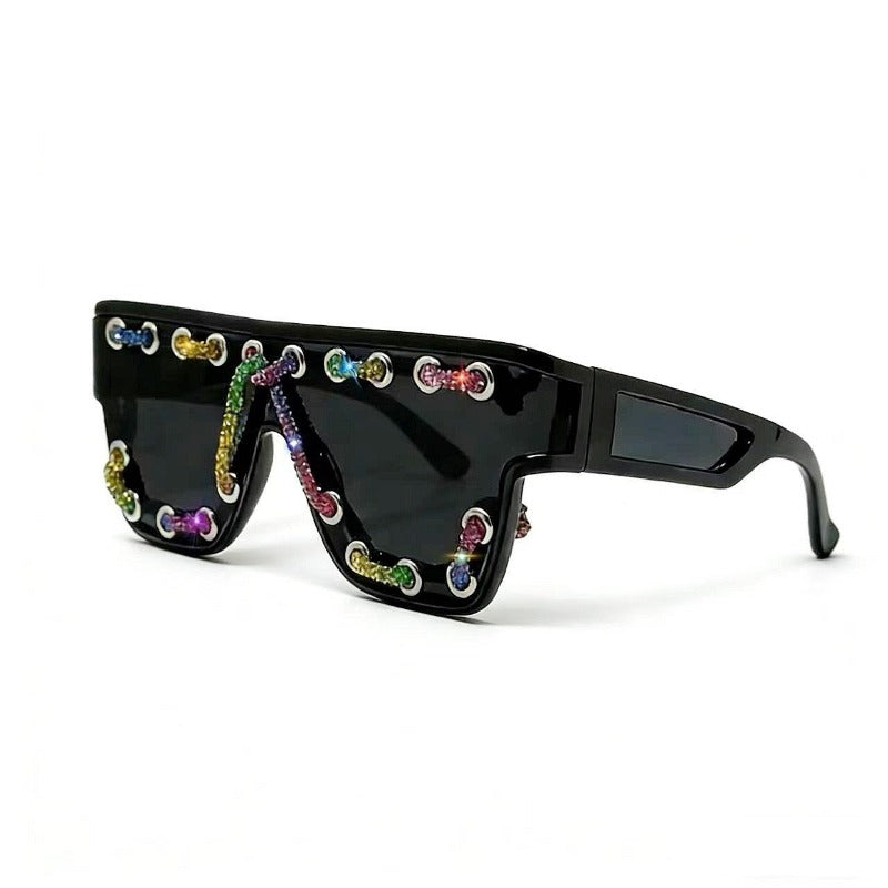 Trendy punk glasses sparkling diamond retro