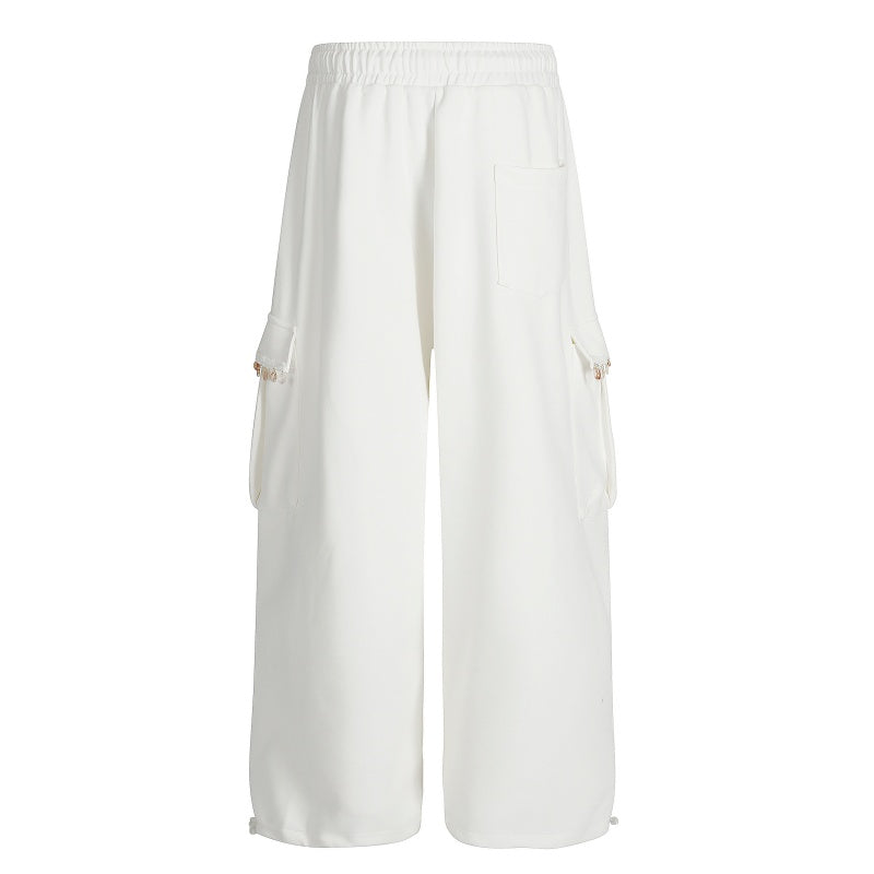 American-style streetwear harem pants Multi Flap Cargo Pockets Soft Brushed Fabric