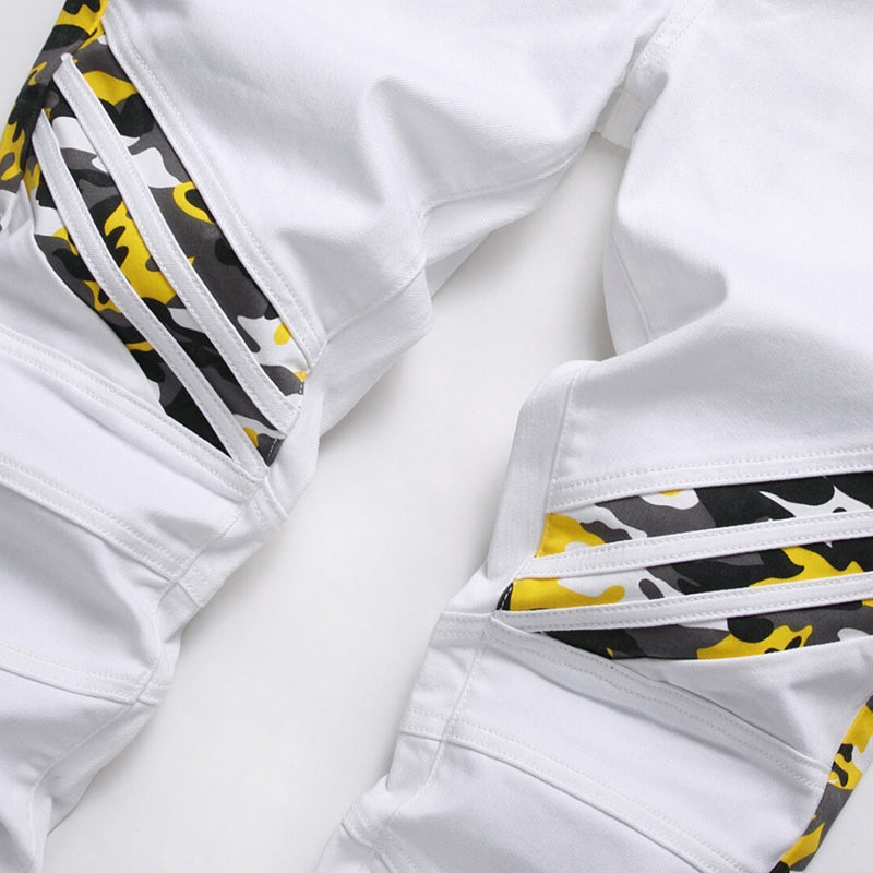 Mens Fashion Jeans Yellow camouflage stripes 8828# Pure cotton high quality