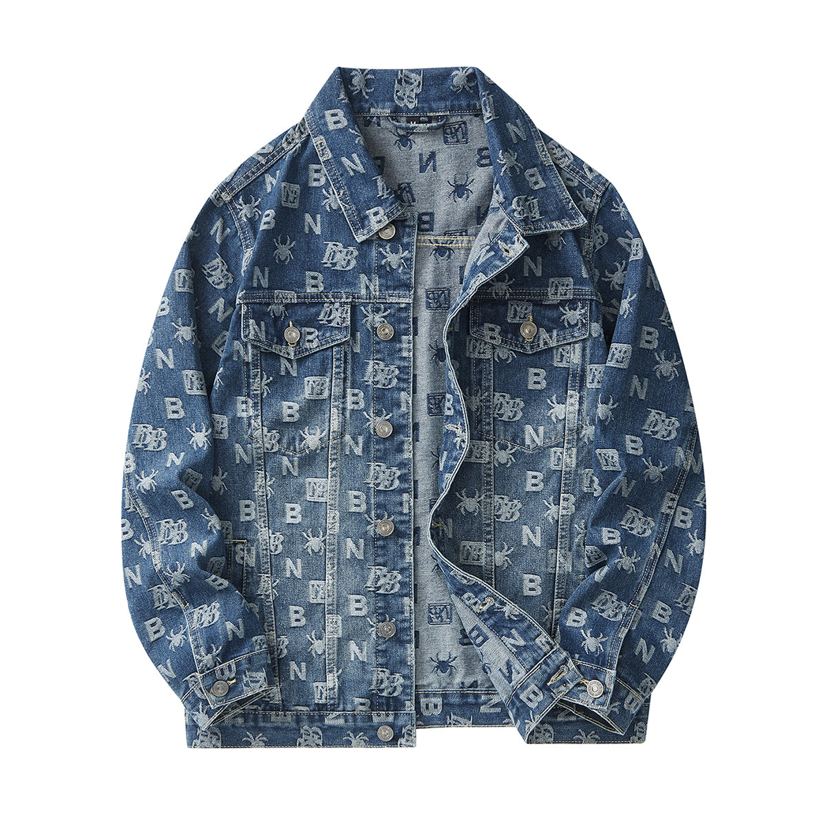 Denim Jacket & Jeans High-Street Trend Retro Casual Matching Monogram Graphic Trucker Jacket and Slim-Fit Pants Outfit (jacket and jeans must be purchased separately.)
