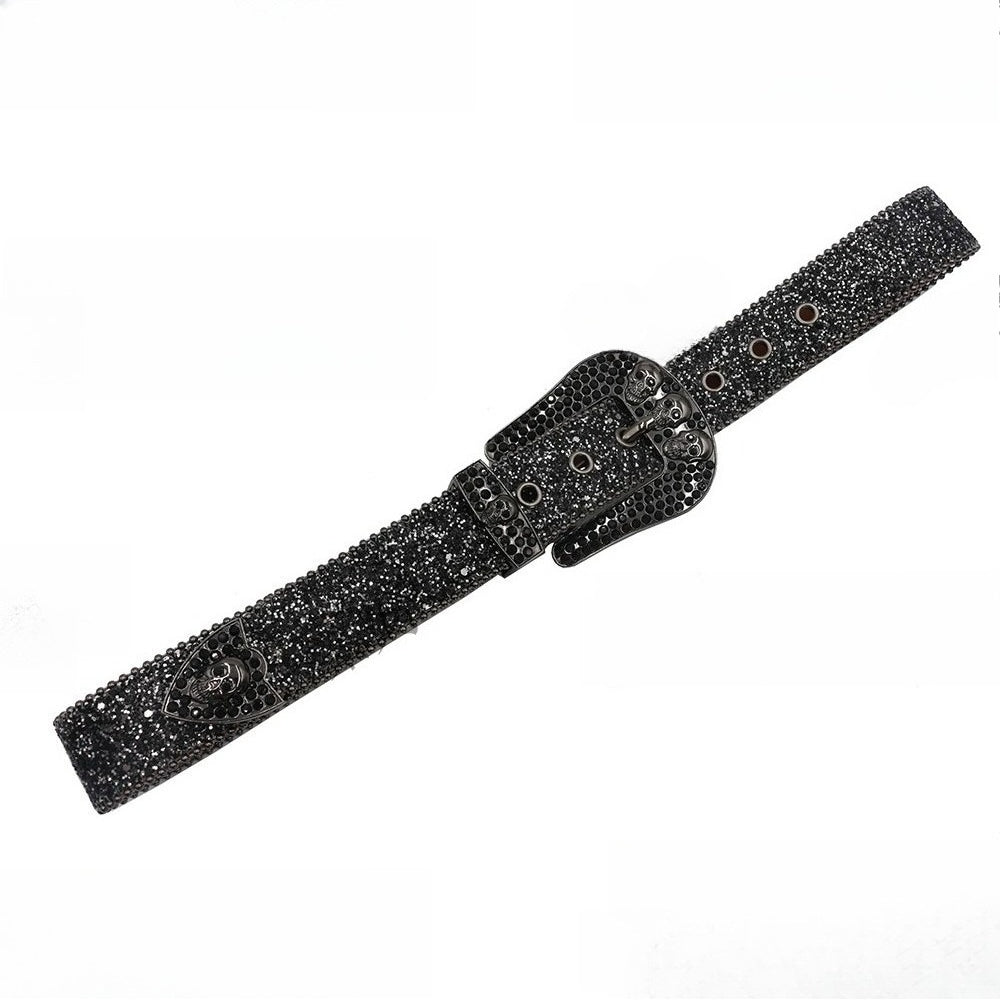 Hip-hop punk rhinestone belt skull dark style