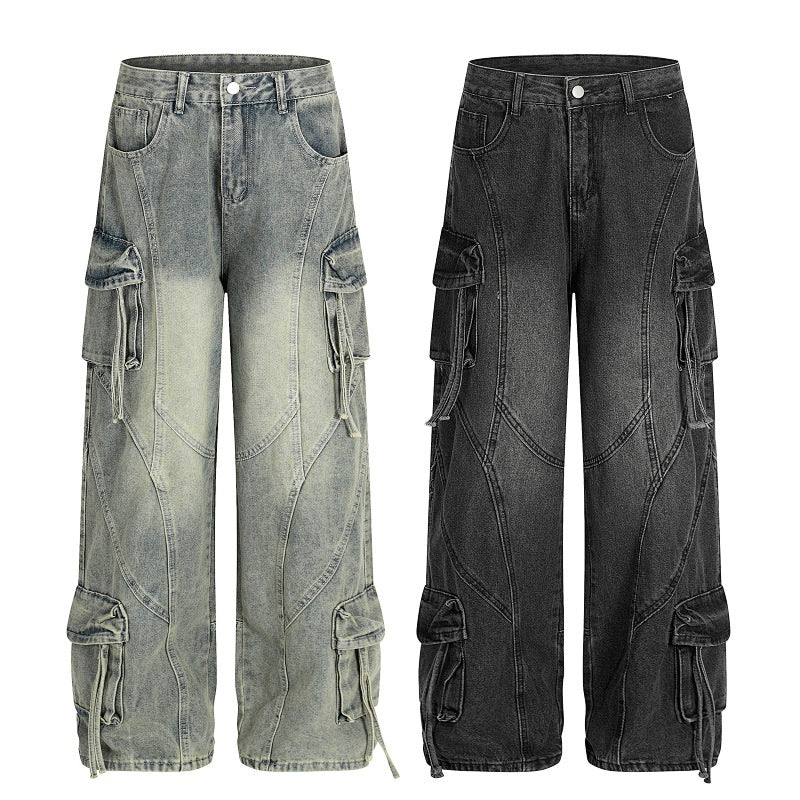 American-style streetwear harem pants Heavy Distressed Sanded Aged Retro Craft
