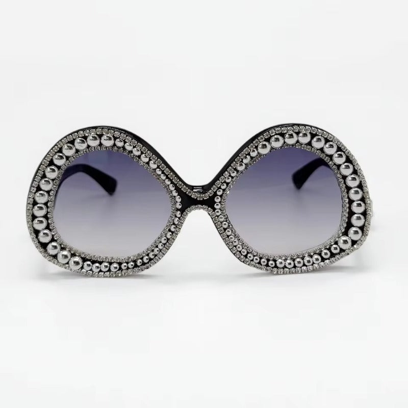 Trendy punk glasses double circle rhinestones