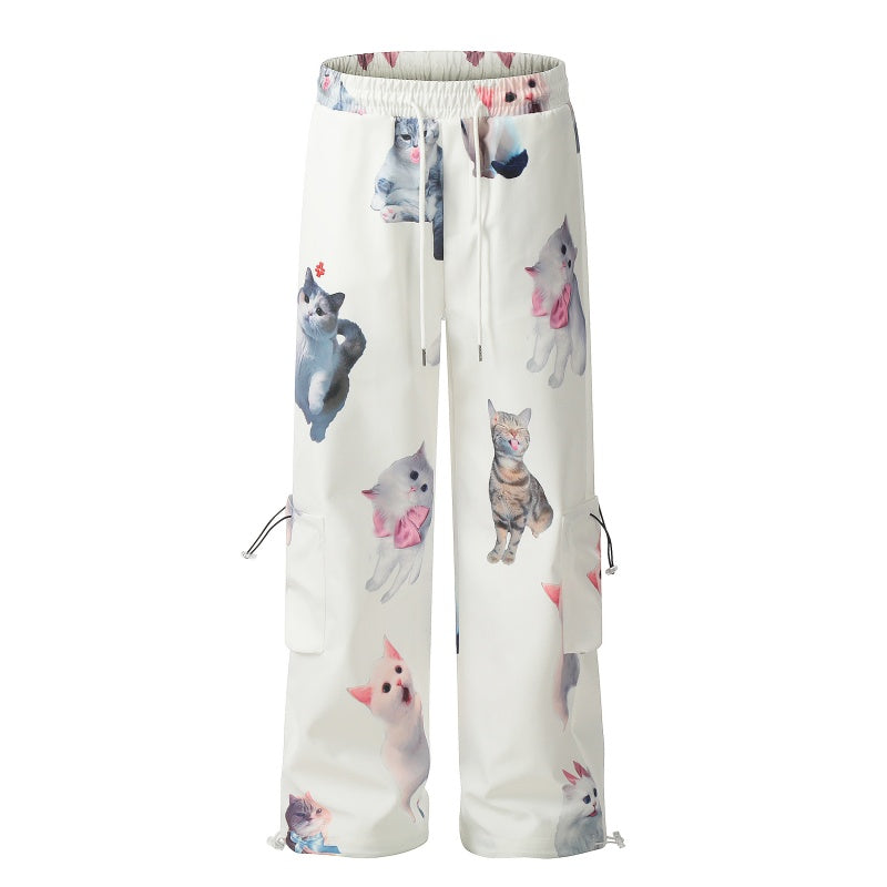 American-style streetwear harem pants Adjustable toggle hem playful animal motif