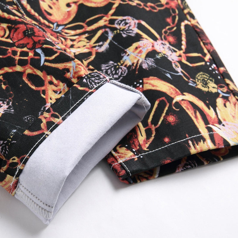 Mens Fashion Jeans Black paintbrush graffiti 8838# Pure cotton high quality