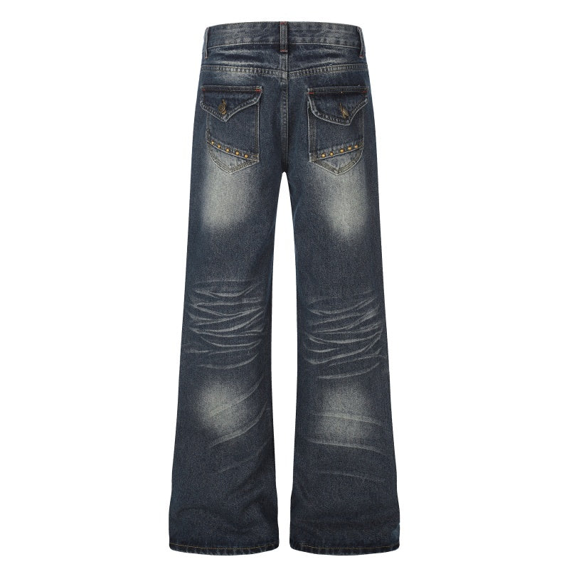 American-style streetwear harem pants Curved Scratch Wash Y2K Decorative Stitch