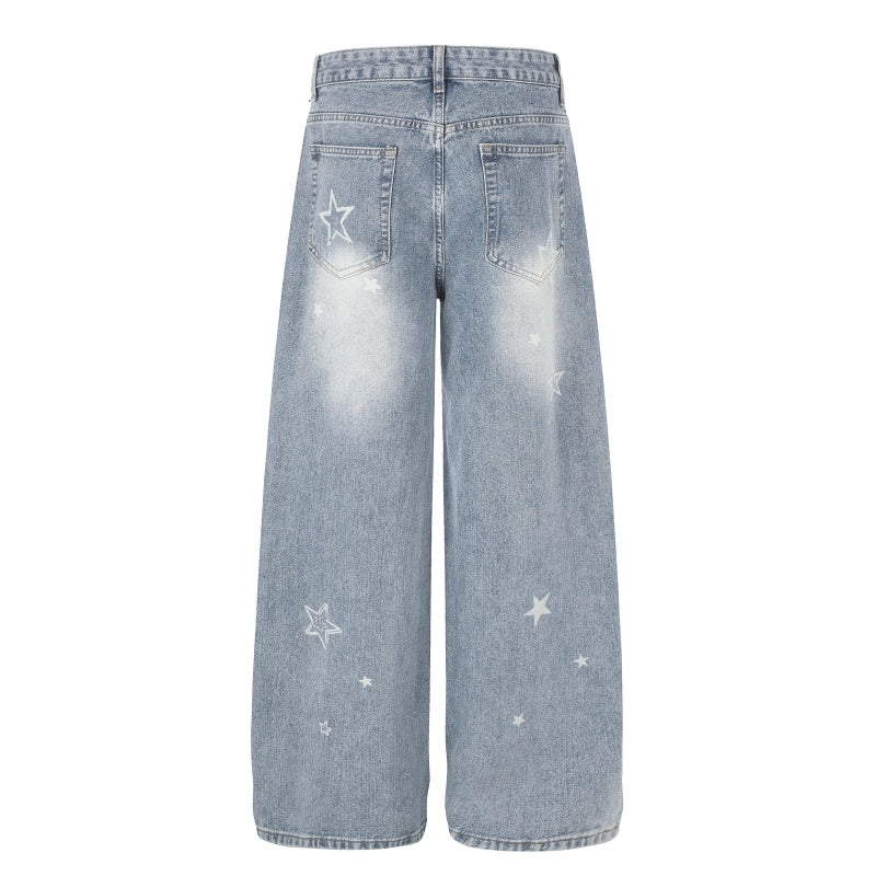 American-style streetwear harem pants Grunge Star Embroidery Denim Casual Wear