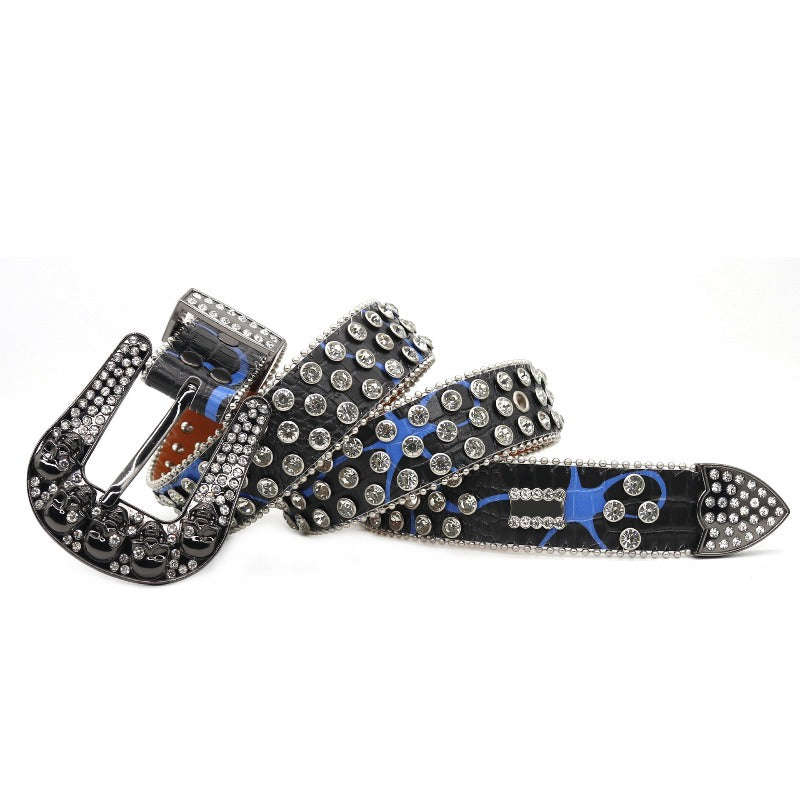 Hip-hop punk rhinestone belt skull punk wide belt