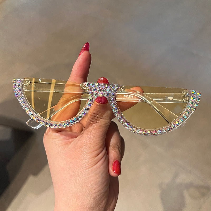 Trendy punk glasses half-frame retro diamond