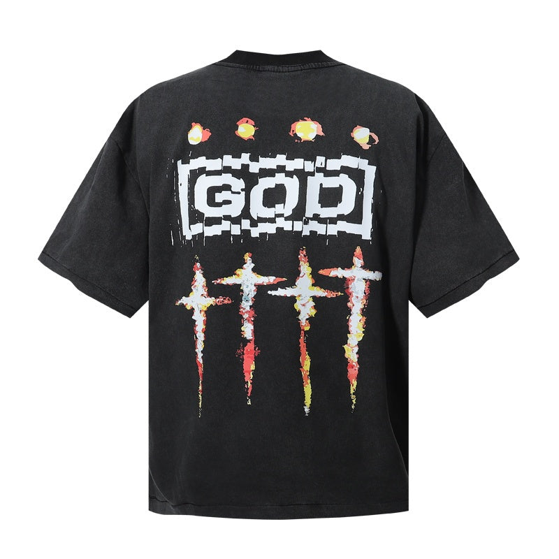 Saint Michael T Shirts GOD Grunge Box Font Bleeding Cross Vintage Back Print Graphic
