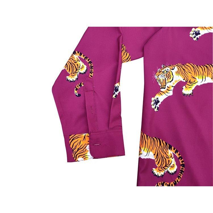 GUILTYPARTIES TIGER Long sleeved shirt Tiger Hawaiian Casual Long Sleeve Shirt Men's and Women's
