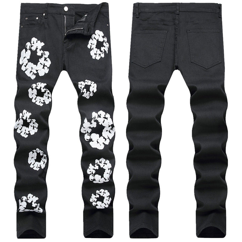 Mens Fashion Jeans White cotton flower 1322# Pure cotton high quality