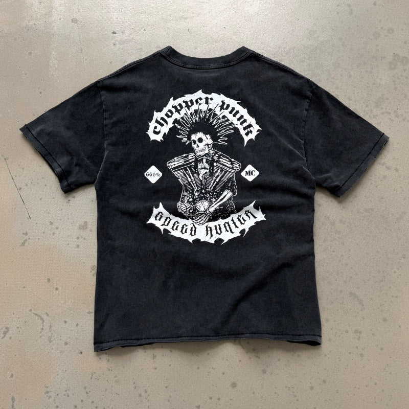Unisex Vintage T Shirts Saint 26ss Vintage Line (WCC) â€?Punk Chopper Fuck â€?Limited Edition â€?Boxy, Wide-Cut, Distressed-Style Streetwear T-Shirt with Wide Neckline (Rebellious Biker/Skull Aesthetic)