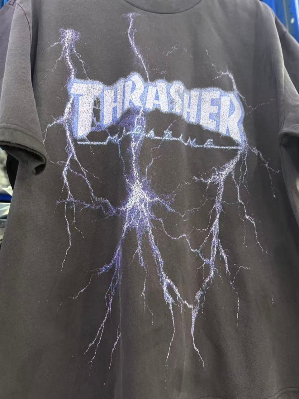 Vintage style washed summer wear T shirt Purple Lightning 260G pure cotton high-quality streetwear